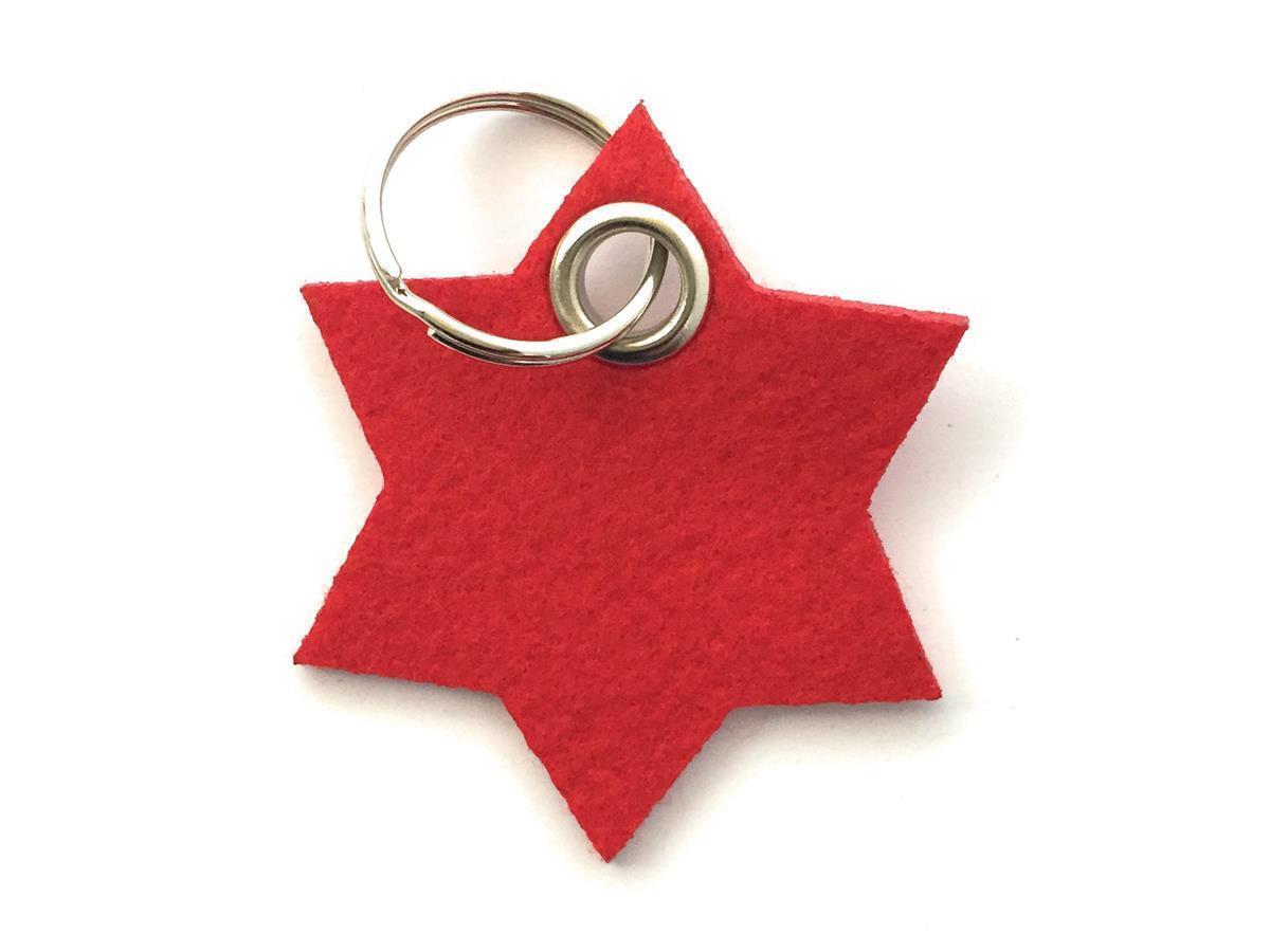 Stern /  6eckig - Schlüsselanhänger Filz in rot - Druck / Gravur Stern /  6eckig - Schlüsselanhänger Filz in rot mit Druck 4-fbg