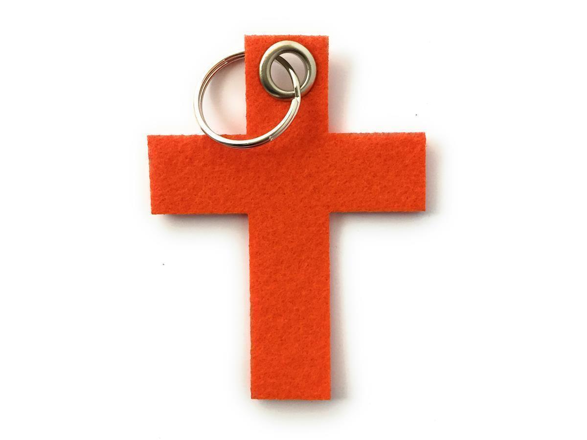 Kreuz groß - Schlüsselanhänger Filz in orange mit Druck 4-fbg