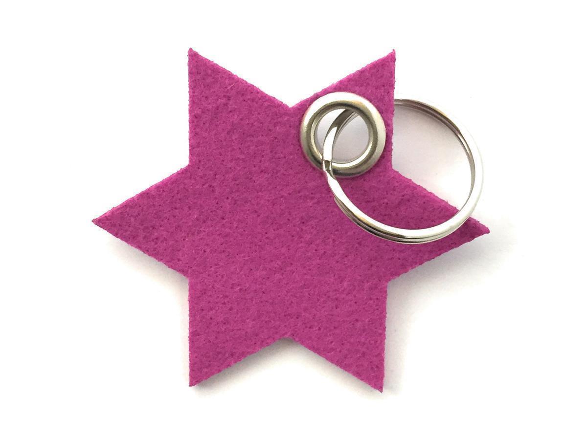 Stern / 6eckig - Schlüsselanhänger Filz in magenta - Druck / Gravur Stern / 6eckig - Schlüsselanhänger Filz in magenta mit Druck 4-fbg