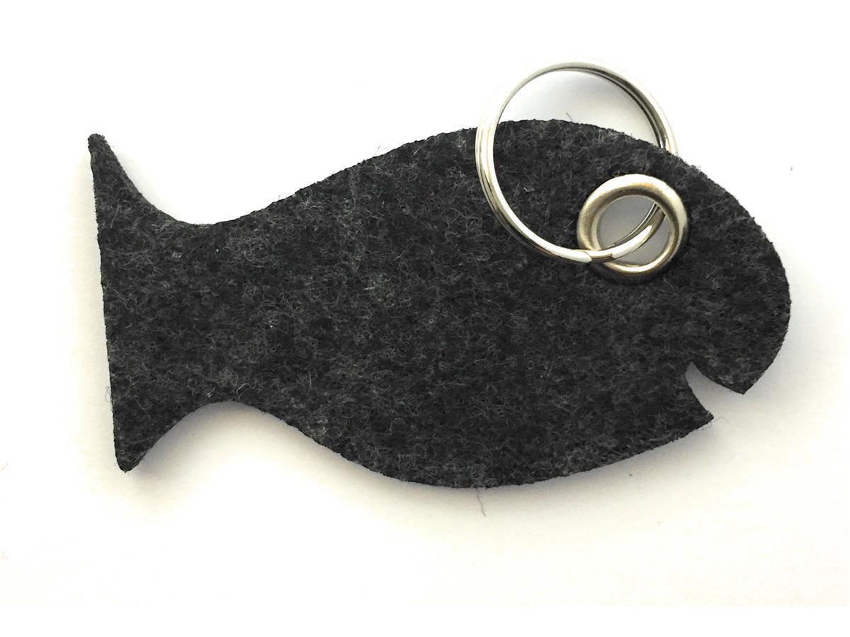 Fisch - Schlüsselanhänger Filz in schwarz meliert mit Druck 4-fbg