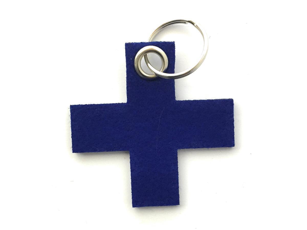 Kreuz klein - Schlüsselanhänger Filz in royalblau mit Druck 4-fbg