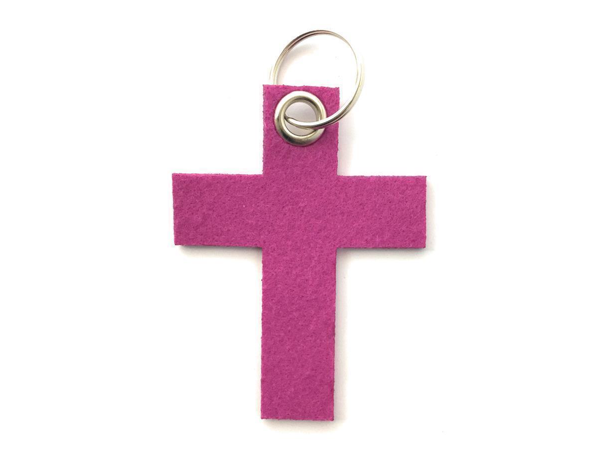 Kreuz groß - Schlüsselanhänger Filz in magenta mit Druck 4-fbg