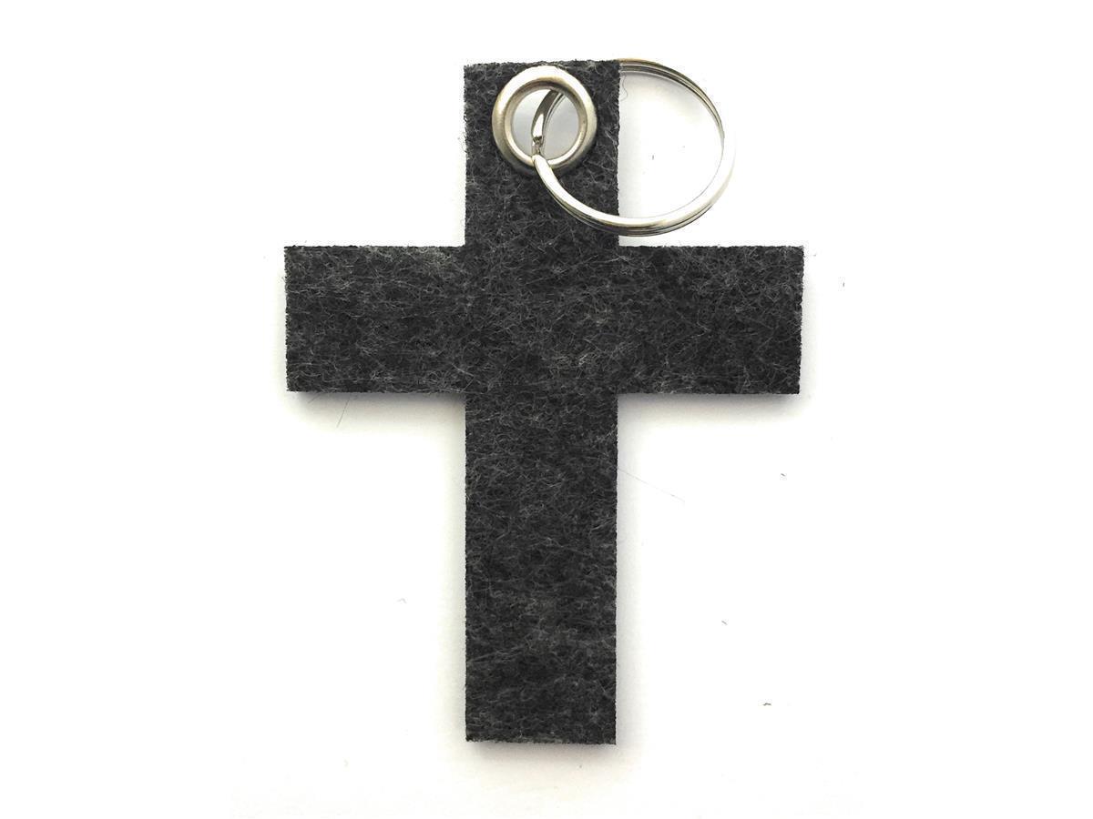 Kreuz groß - Schlüsselanhänger Filz schwarz meliert - Druck / Gravur Kreuz groß - Schlüsselanhänger Filz in schwarz meliert mit Druck 4-fbg