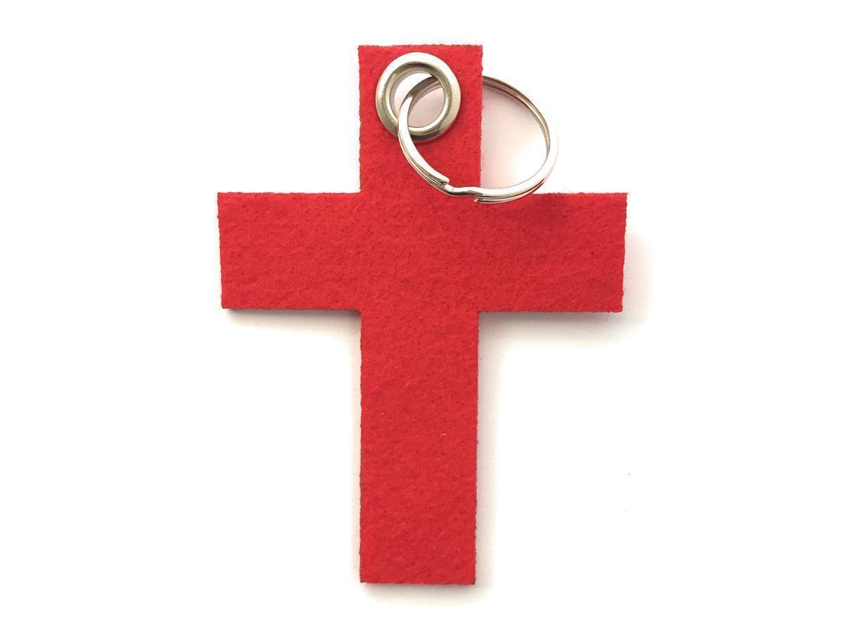 Kreuz groß - Schlüsselanhänger Filz in rot - Druck / Gravur Kreuz groß - Schlüsselanhänger Filz in rot mit Druck 4-fbg