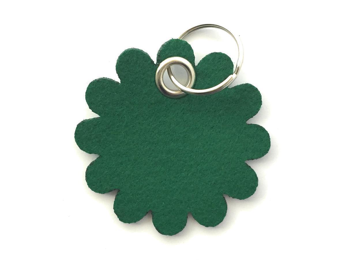Blume - Rund - Schlüsselanhänger Filz in waldgrün - Druck / Gravur Blume - Rund - Schlüsselanhänger Filz in waldgrün mit Druck 4-fbg
