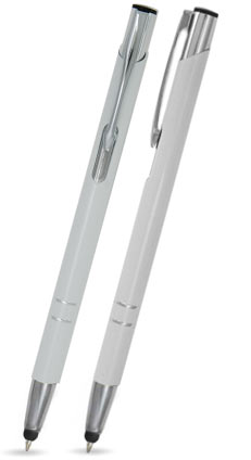 Weiß matter LIBO SLIM TOUCH-PEN - Kugelschreiber aus Metall mit gratis Gravur