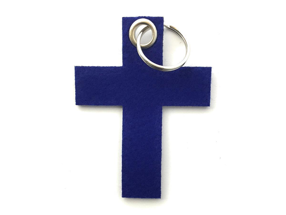 Kreuz groß - Schlüsselanhänger Filz in royalblau - Druck / Gravur Kreuz groß - Schlüsselanhänger Filz in royalblau mit Druck 4-fbg