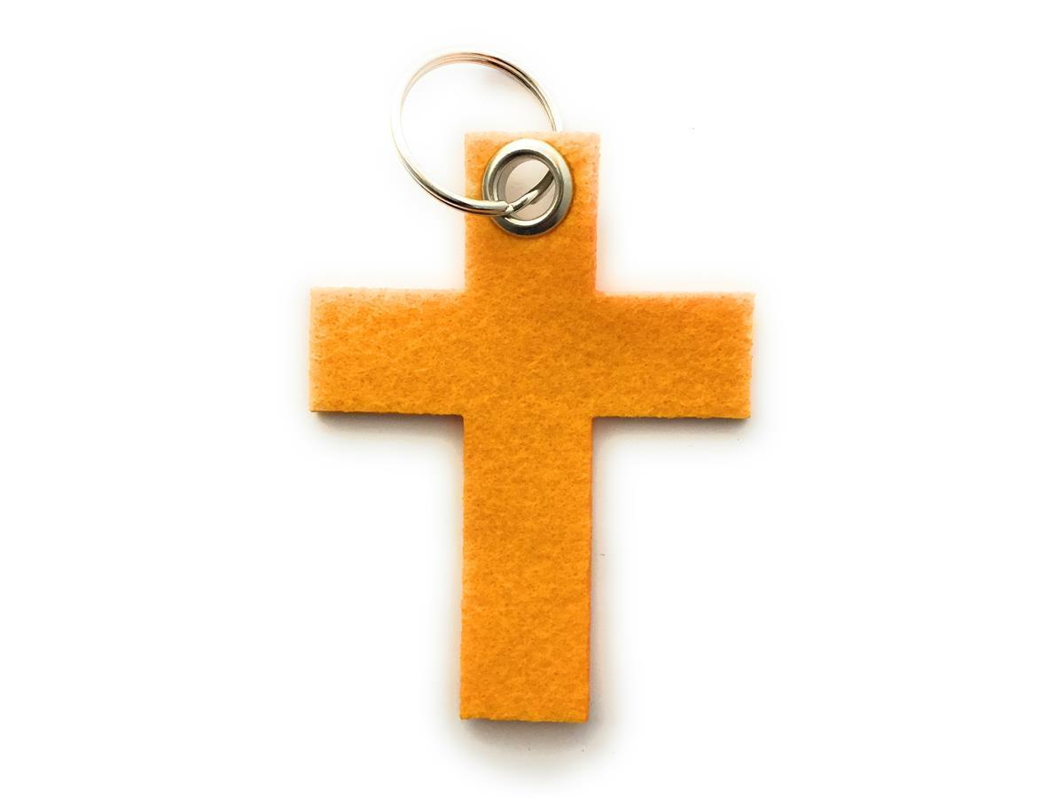 Kreuz groß - Schlüsselanhänger Filz in gelb - Druck / Gravur Kreuz groß - Schlüsselanhänger Filz in gelb mit Druck 4-fbg
