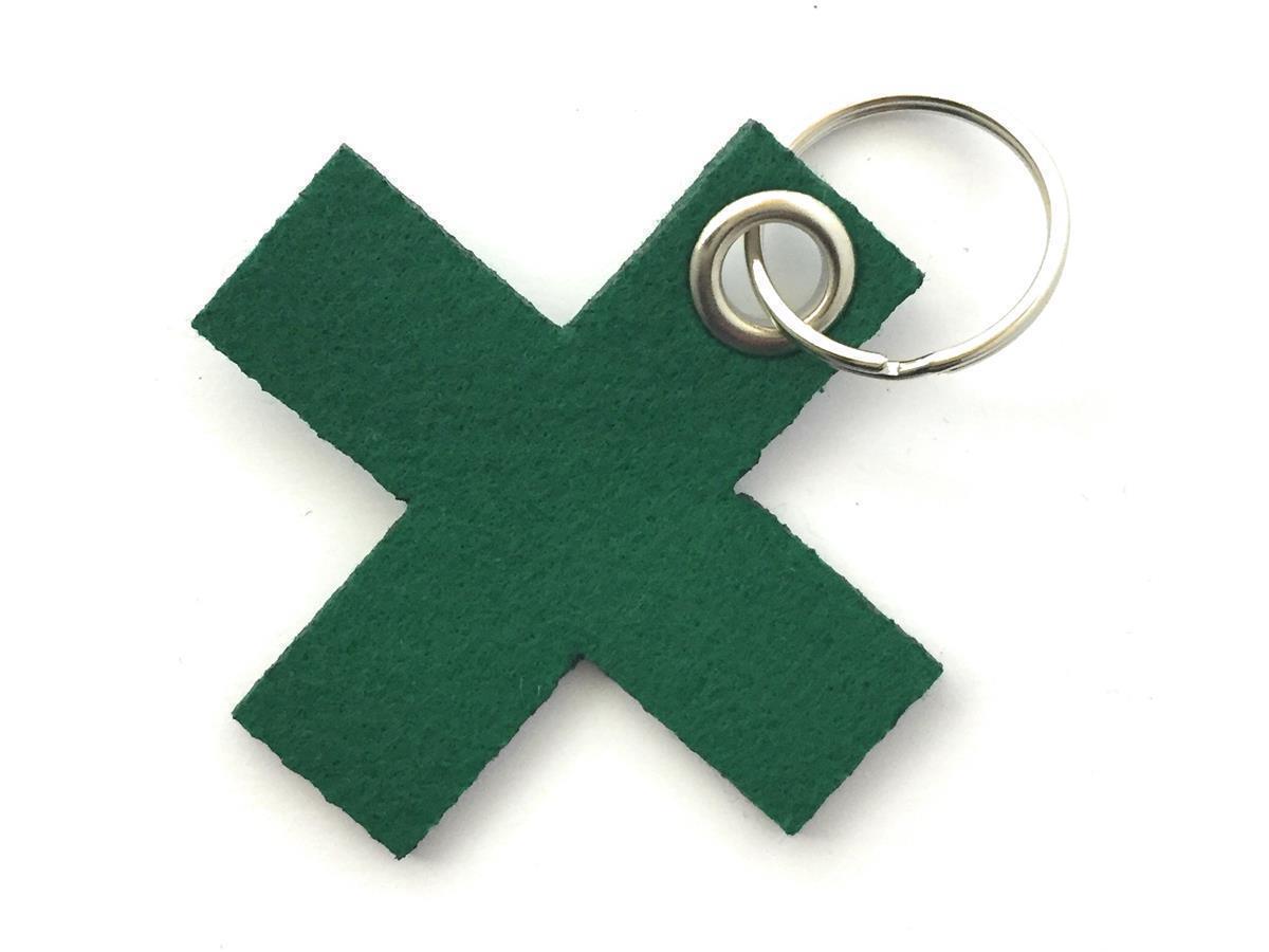 Kreuz klein - Schlüsselanhänger Filz in waldgrün - Druck / Gravur Kreuz klein - Schlüsselanhänger Filz in waldgrün mit Druck 4-fbg