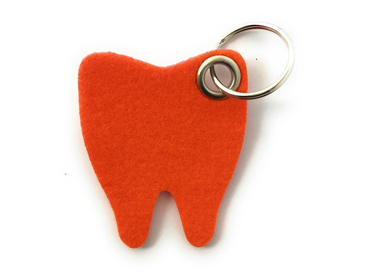 Zahn - Schlüsselanhänger Filz in orange - Druck / Gravur Zahn - Schlüsselanhänger Filz in orange mit Druck 4-fbg