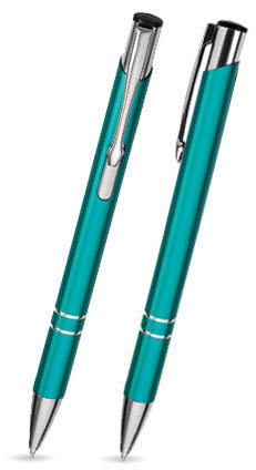 LIBO in Aquamarine-Blau - Kugelschreiber aus Metall mit gratis Gravur