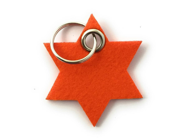 Stern / 6eckig - Filz-Schlüsselanhänger - Farbe: orange - optional mit Gravur / Aufdruck