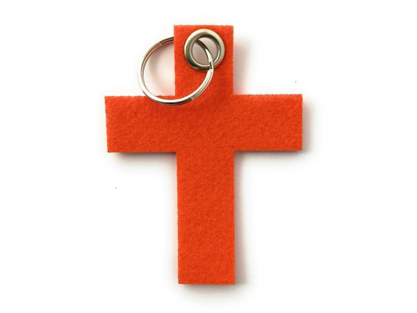 Kreuz groß - Filz-Schlüsselanhänger - Farbe: orange - optional mit Gravur / Aufdruck