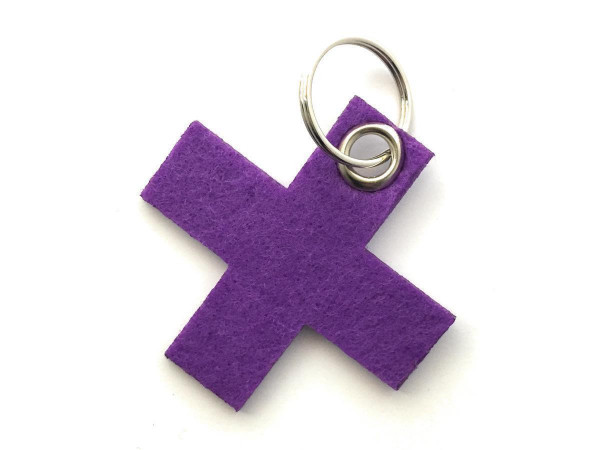 Kreuz, klein / X - Filz-Schlüsselanhänger - Farbe: lila / flieder - optional mit Gravur / Aufdruck