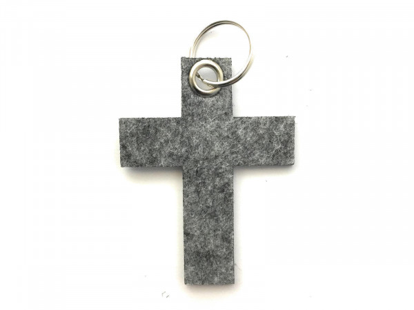 Kreuz groß - Filz-Schlüsselanhänger - Farbe: grau meliert - optional mit Gravur / Aufdruck