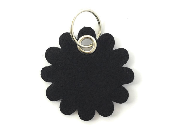 Blume - Rund - Filz-Schlüsselanhänger - Farbe: schwarz - optional mit Gravur / Aufdruck