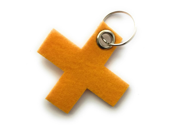 Kreuz, klein / X - Filz-Schlüsselanhänger - Farbe: gelb - optional mit Gravur / Aufdruck
