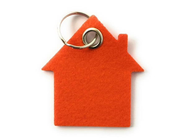 Haus - Filz-Schlüsselanhänger - Farbe: orange - optional mit Gravur / Aufdruck